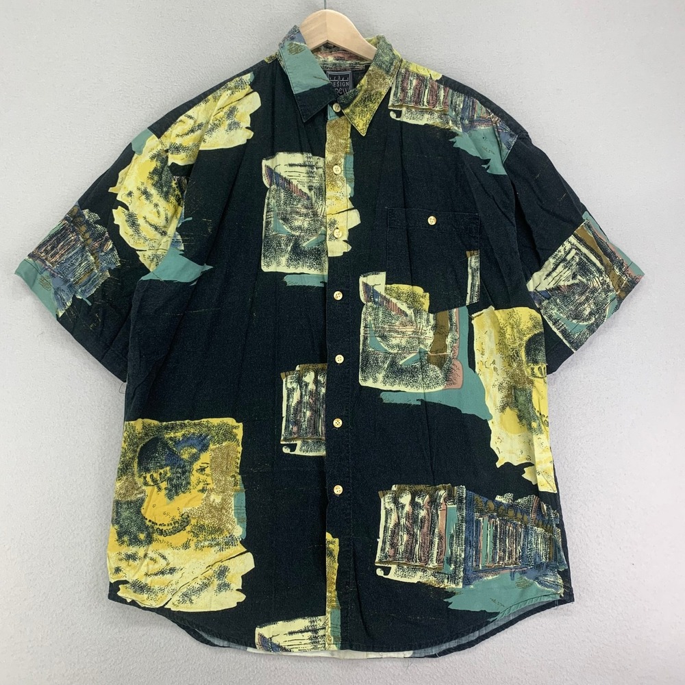 VTG‎ 80s the Design Crew Shirt Mens Large Abstract Rayon Hawaiian Art to Wear